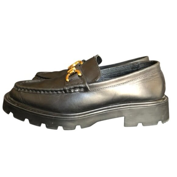 Zara Chunky Lug Sole Loafers Black Gold Bit EU 37 (US 6.5–7) - Picture 2 of 12